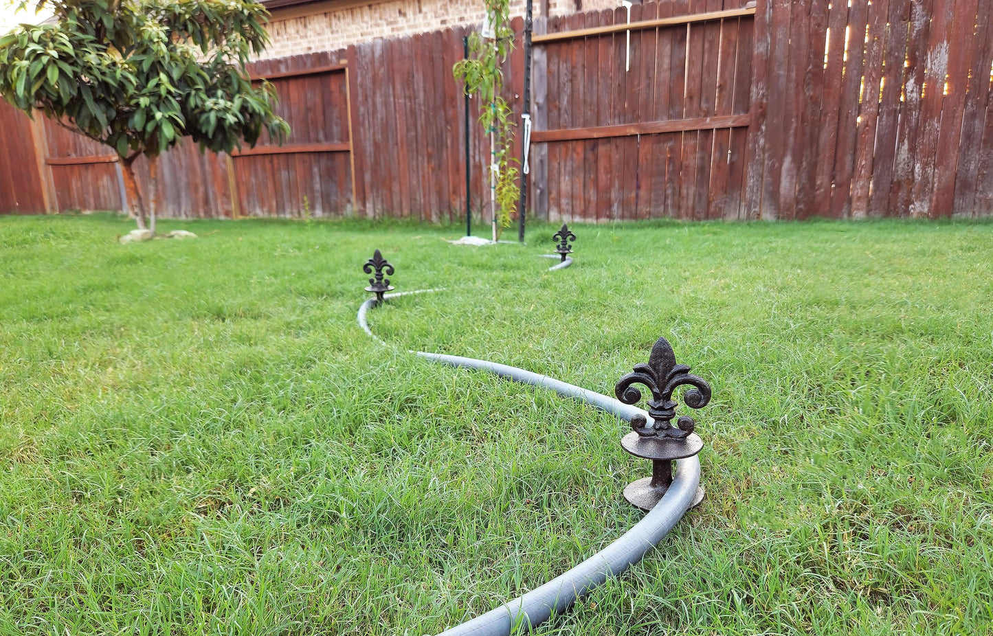 Antique Black Cast Iron Garden Fleur de lis Hose Guides