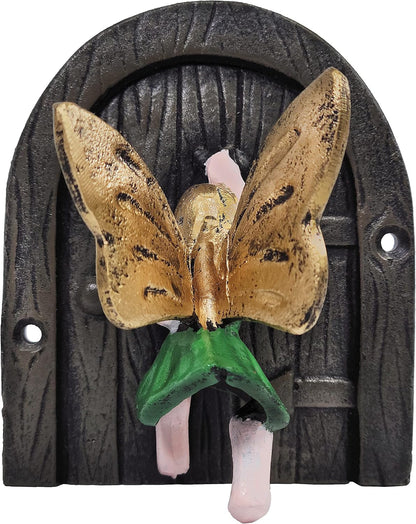 Cast Iron Fairy Door with Green Fairy Garden Decor Fairy Garden Accessories 3.75 x 4.75 inches