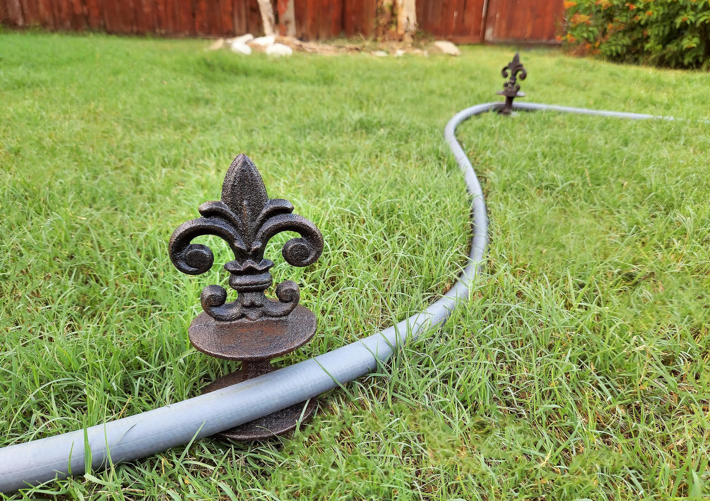 Antique Black Cast Iron Garden Fleur de lis Hose Guides