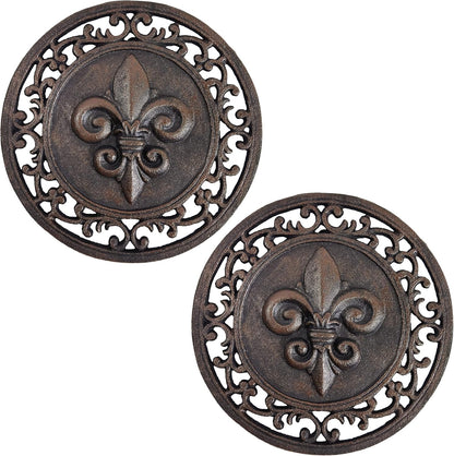 Cast Iron Round Fleur de lis Wall Decoration Frame for Home or Kitchen