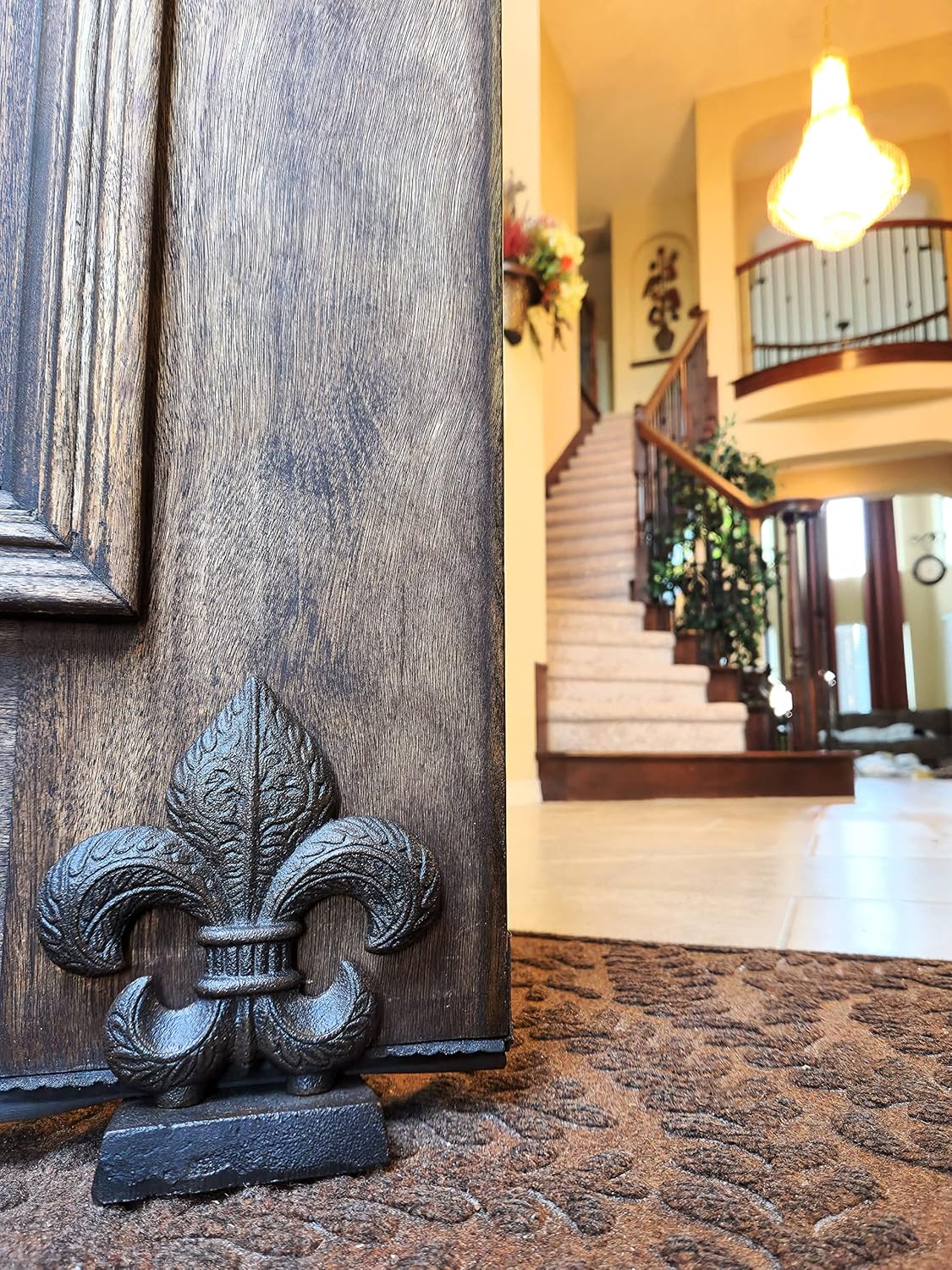 Cast Iron Fleur De Lis Door Stopper with Embossed Antique Finish, 4lbs 4oz