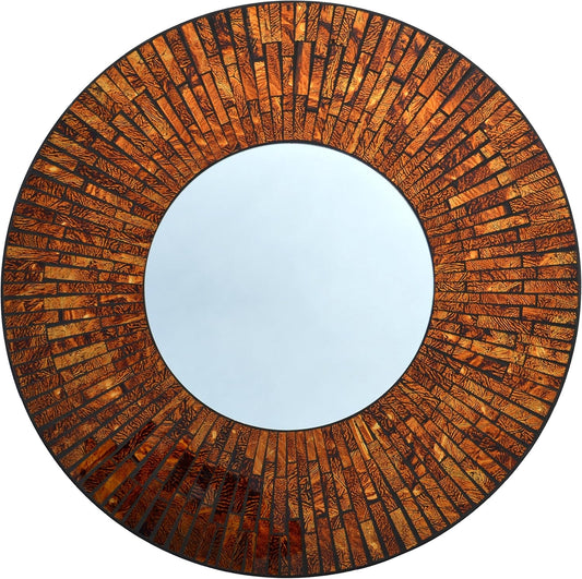 Baltic Amber Round Mosaic Wall Mirror, Diameter 23.5", Mirror 11.5"