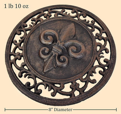 Cast Iron Round Fleur de lis Wall Decoration Frame for Home or Kitchen