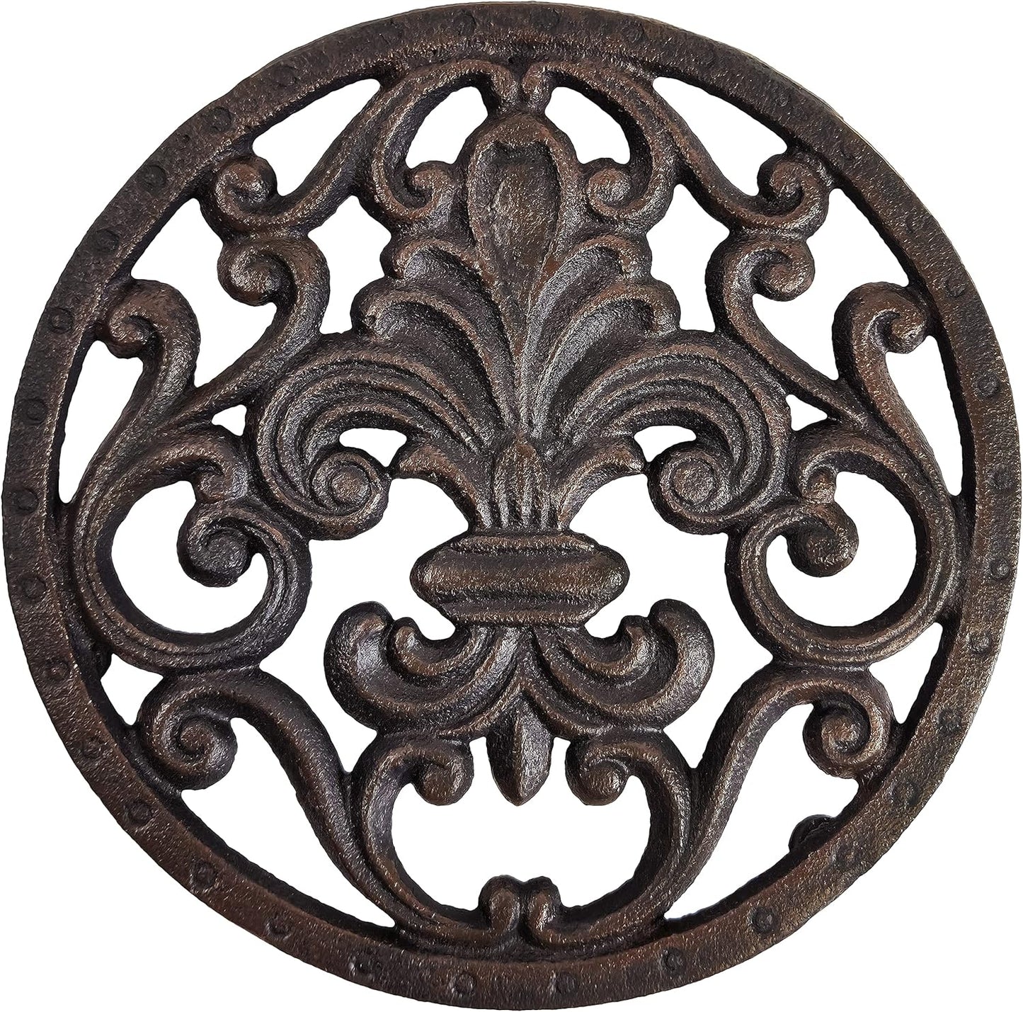 Cast Iron Circle Fleur de lis Trivet or Wall Decoration