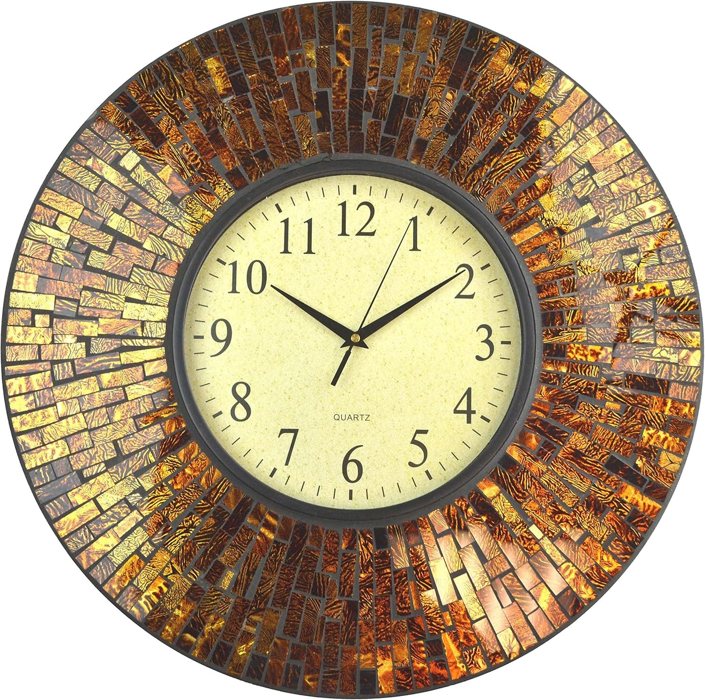 19" Baltic Amber Mosaic Wall Clock with 9.5" Brown Arabic Glass Dial