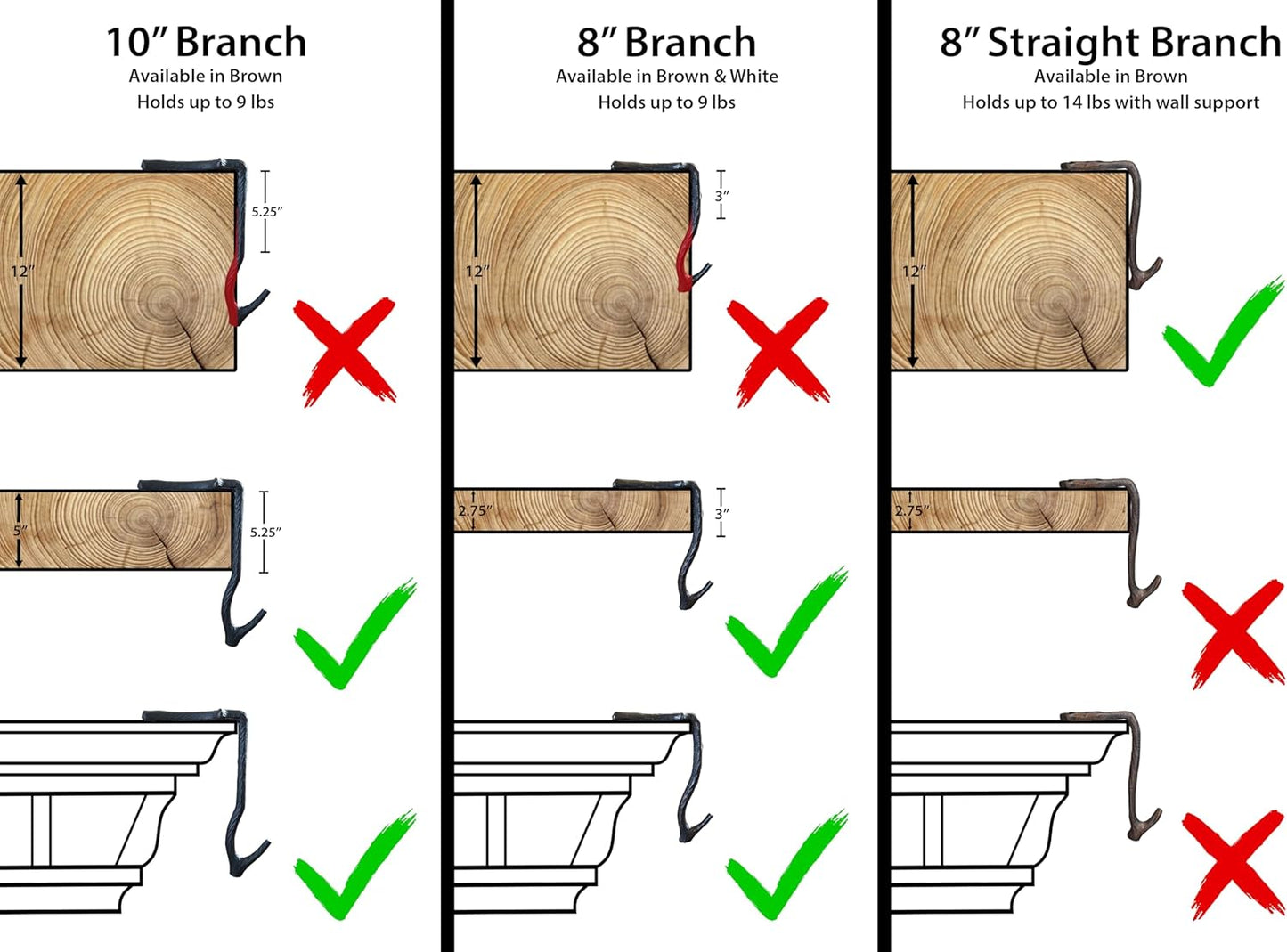 10" Branch Mantel Stocking Holder with Rubber Base